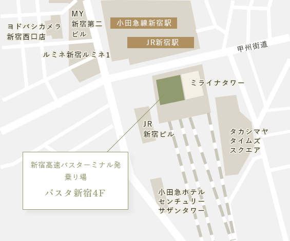 マップ：新宿高速バスターミナル発乗り場 バスタ新宿4F